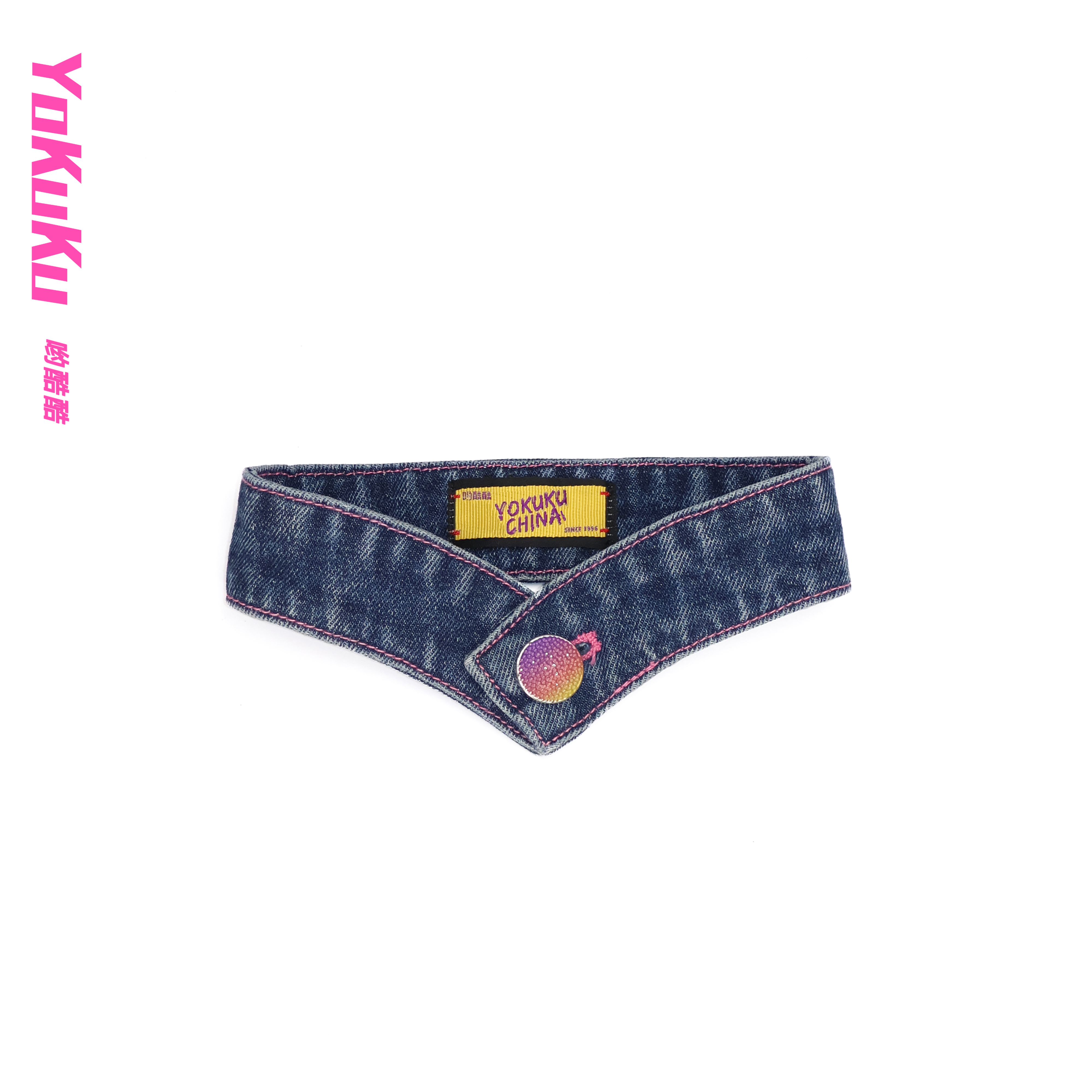 哟酷酷（甜酷圈）美式复古甜酷明线丹宁牛仔项圈领结