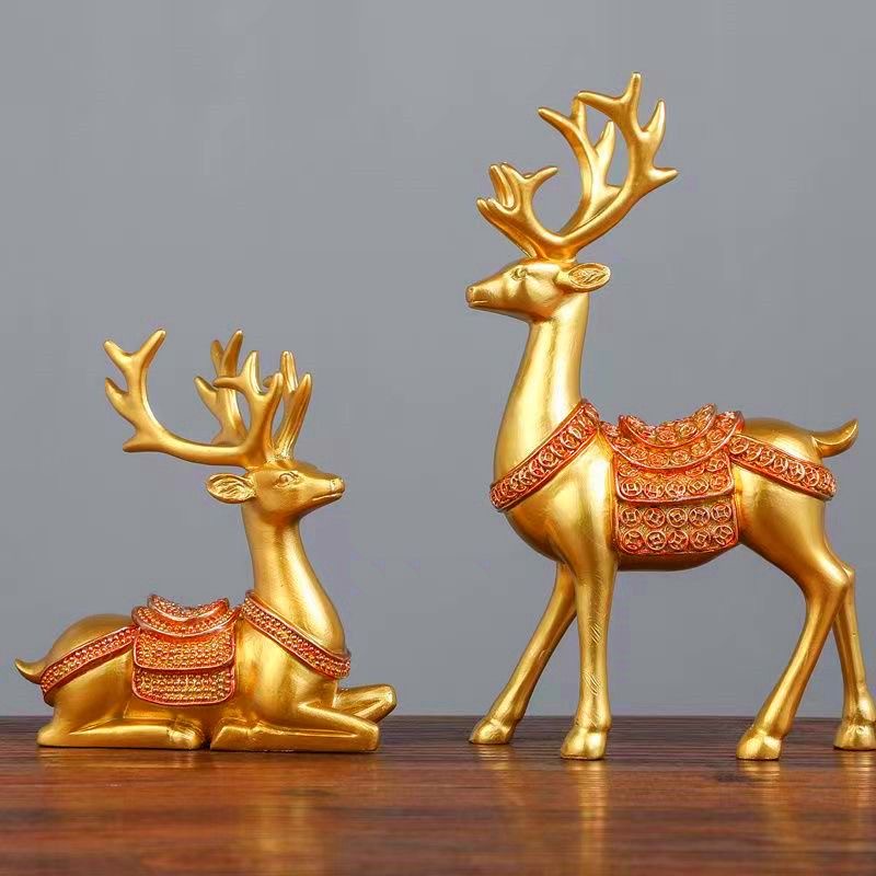 精美室内家居摆件一对中号金钱鹿