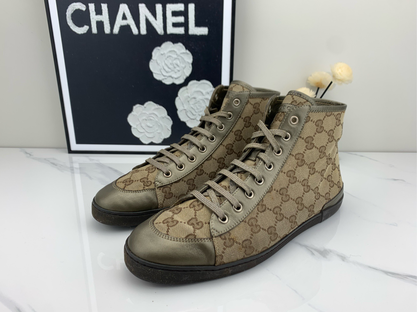 99新 GUCCI/古驰 Gucci 古驰满印老花板鞋 40.5码/jm00099
