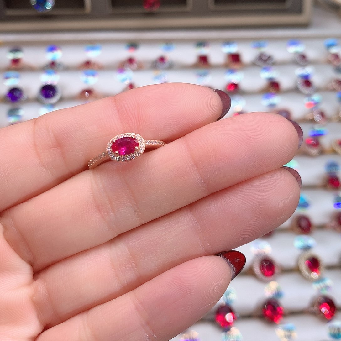 红宝石戒指银S925镶嵌4.6