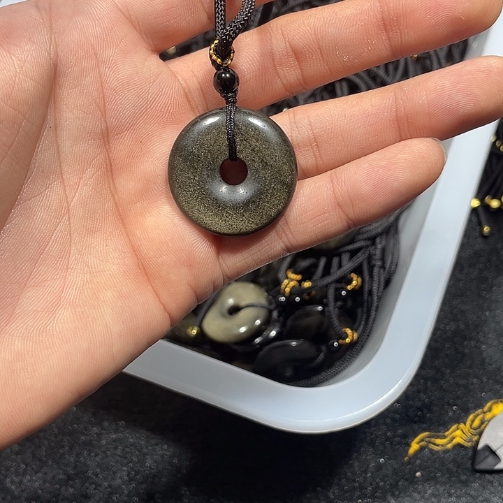 黑曜岩合金颈饰金曜石平安扣