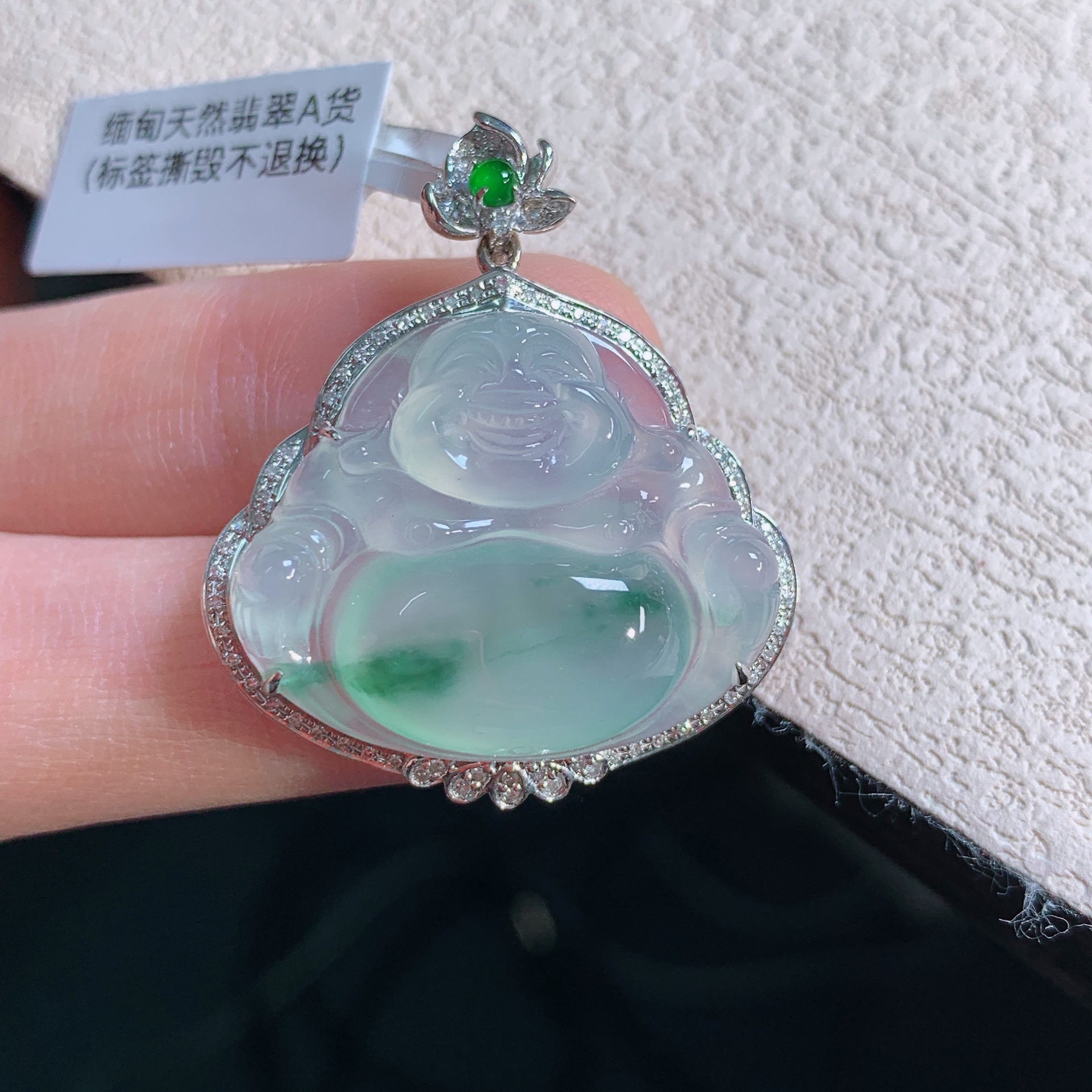 缅甸天然翡翠A货老坑冰种飘花佛公怀古经典吊坠高品质精雕礼物