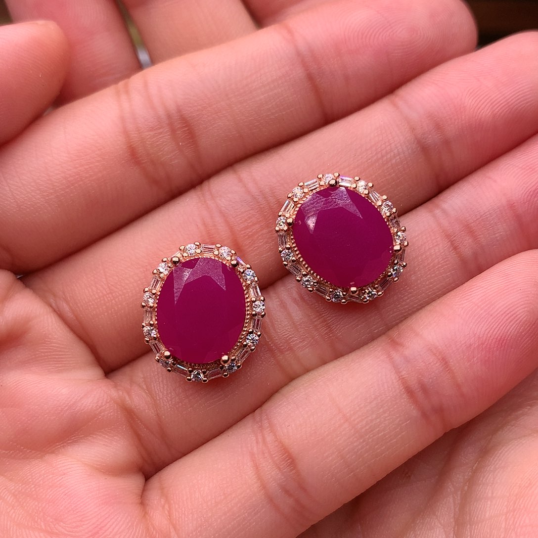 红宝石耳饰银S925镶嵌
