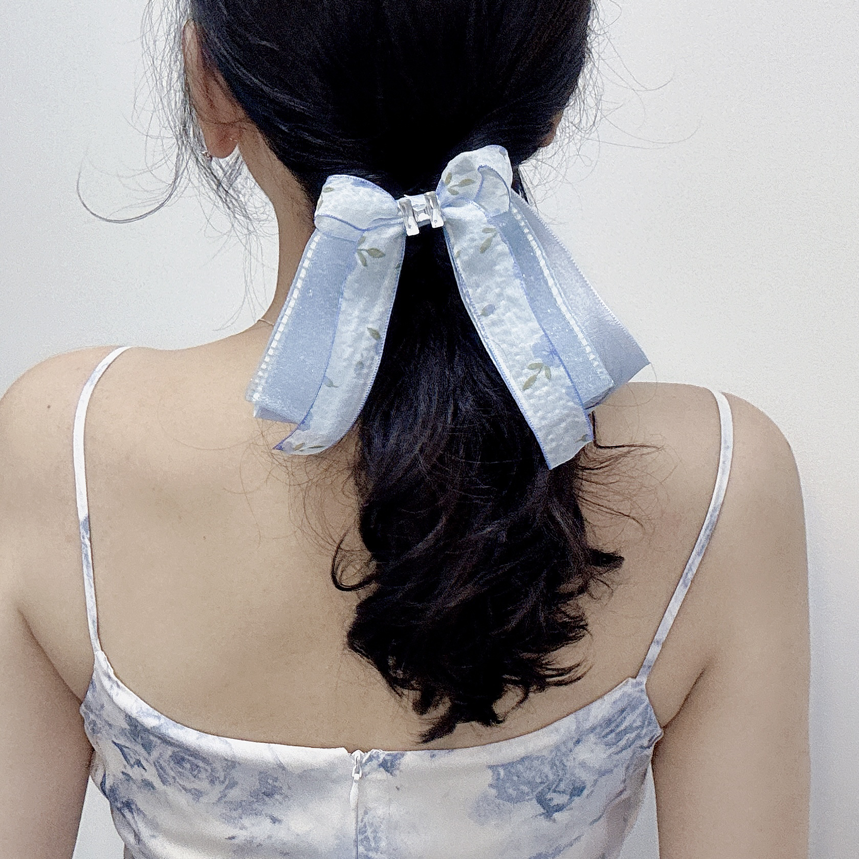 8669蓝色八字蝴蝶结发夹（手工微瑕介意勿拍）