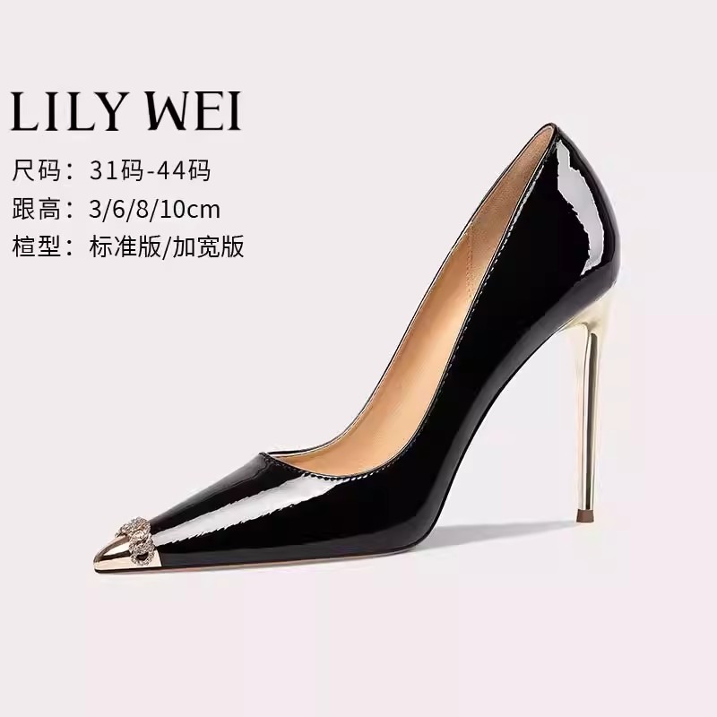 Lily Wei春新款单鞋尖头细跟浅口高跟鞋设计感气质小码女鞋313233