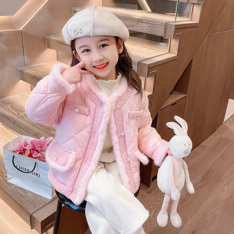 女童夹棉外套秋冬款2025新款小香风洋气时髦棉服女宝宝冬季薄棉衣