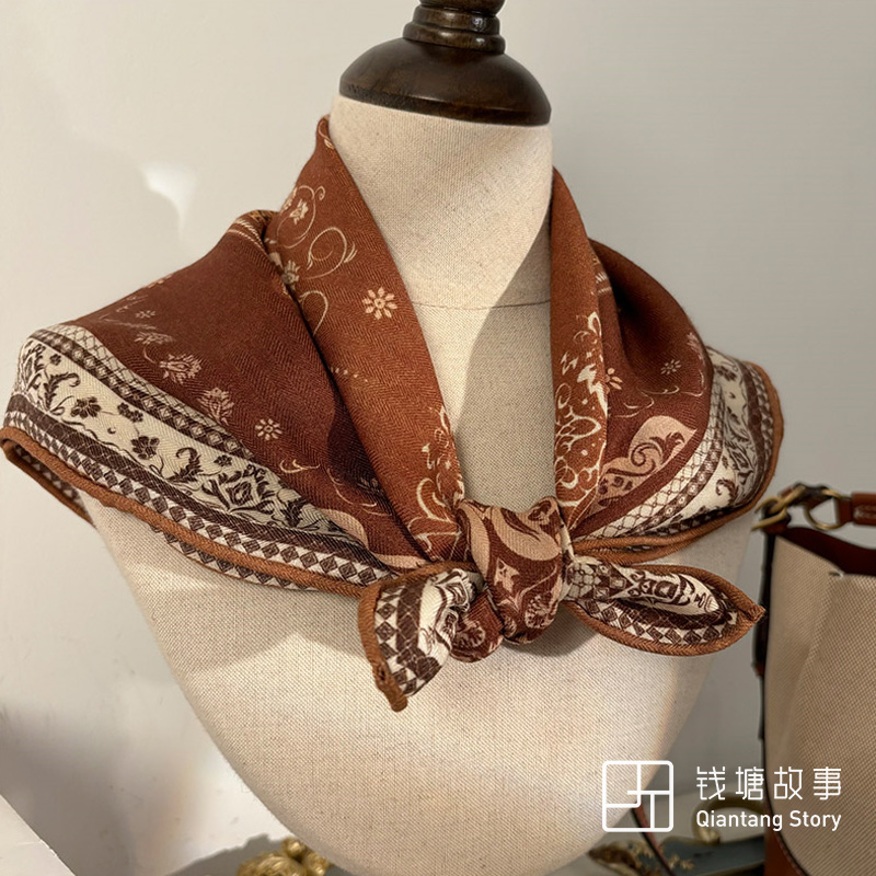 Qiantang Story/钱塘故事70丝毛-双面韵味花卉丝毛围巾，68*68cm