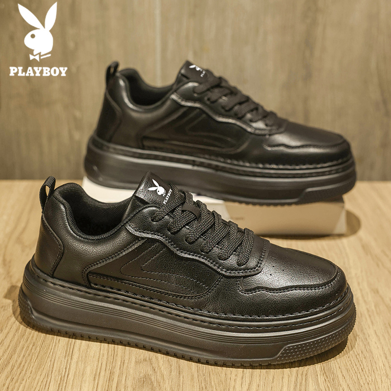 PLAYBOY/花花公子板鞋男款潮牌高级感英伦风复古男士运动厚底皮鞋