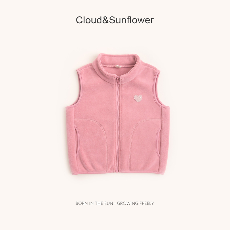 【云朵小葵】女童秋季小爱心刺绣拉链款保暖马甲253172