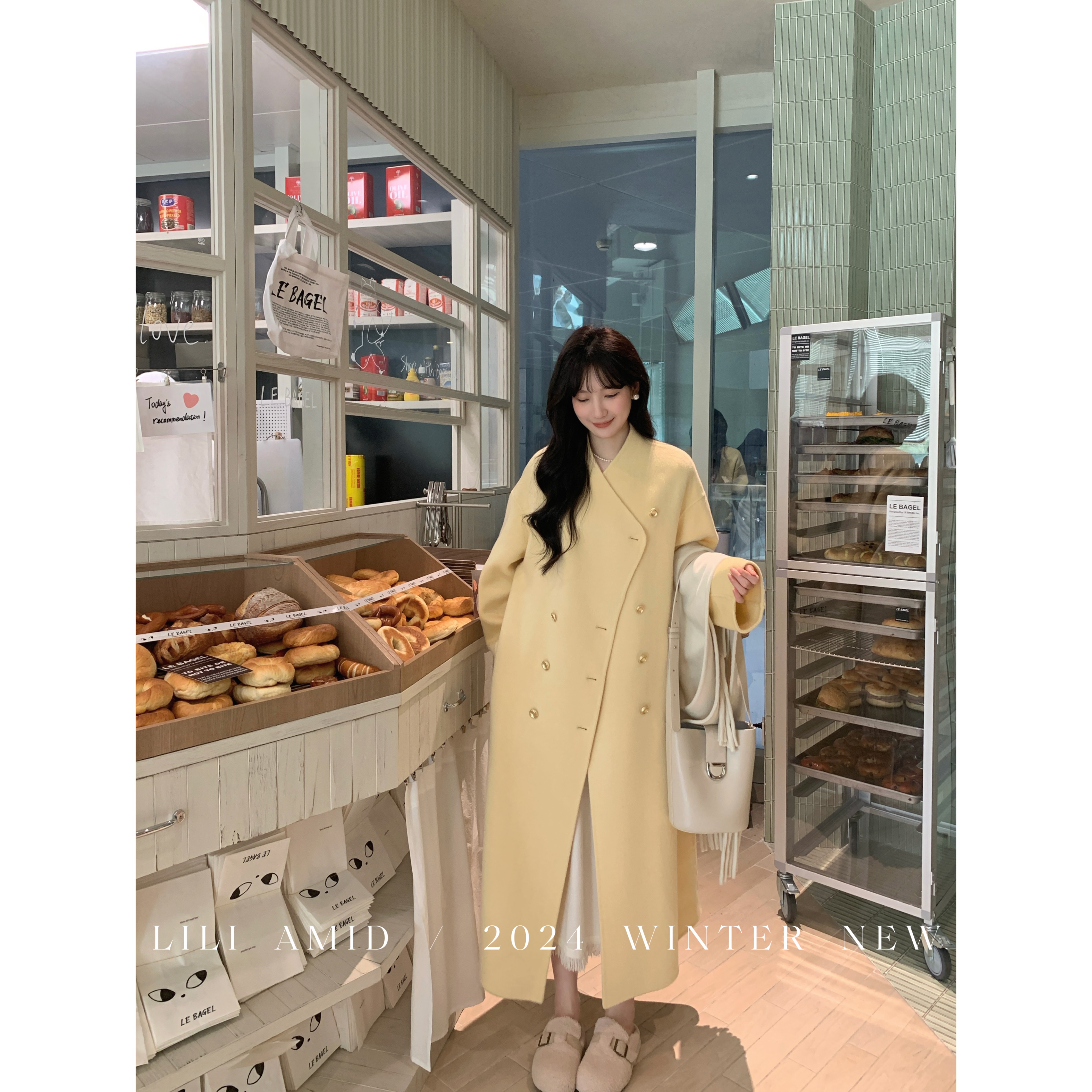 【半熟芝士】百百羊毛网红温柔大气高定奶油色双面呢大衣LR032