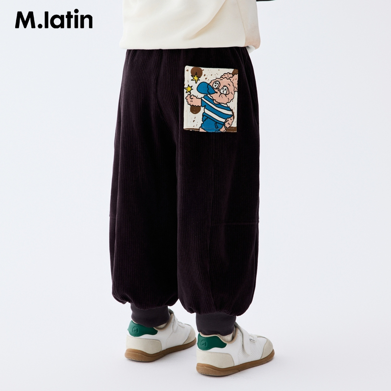 马拉丁儿童裤子25冬新款小童艺术家口袋贴布灯芯绒保暖休闲裤