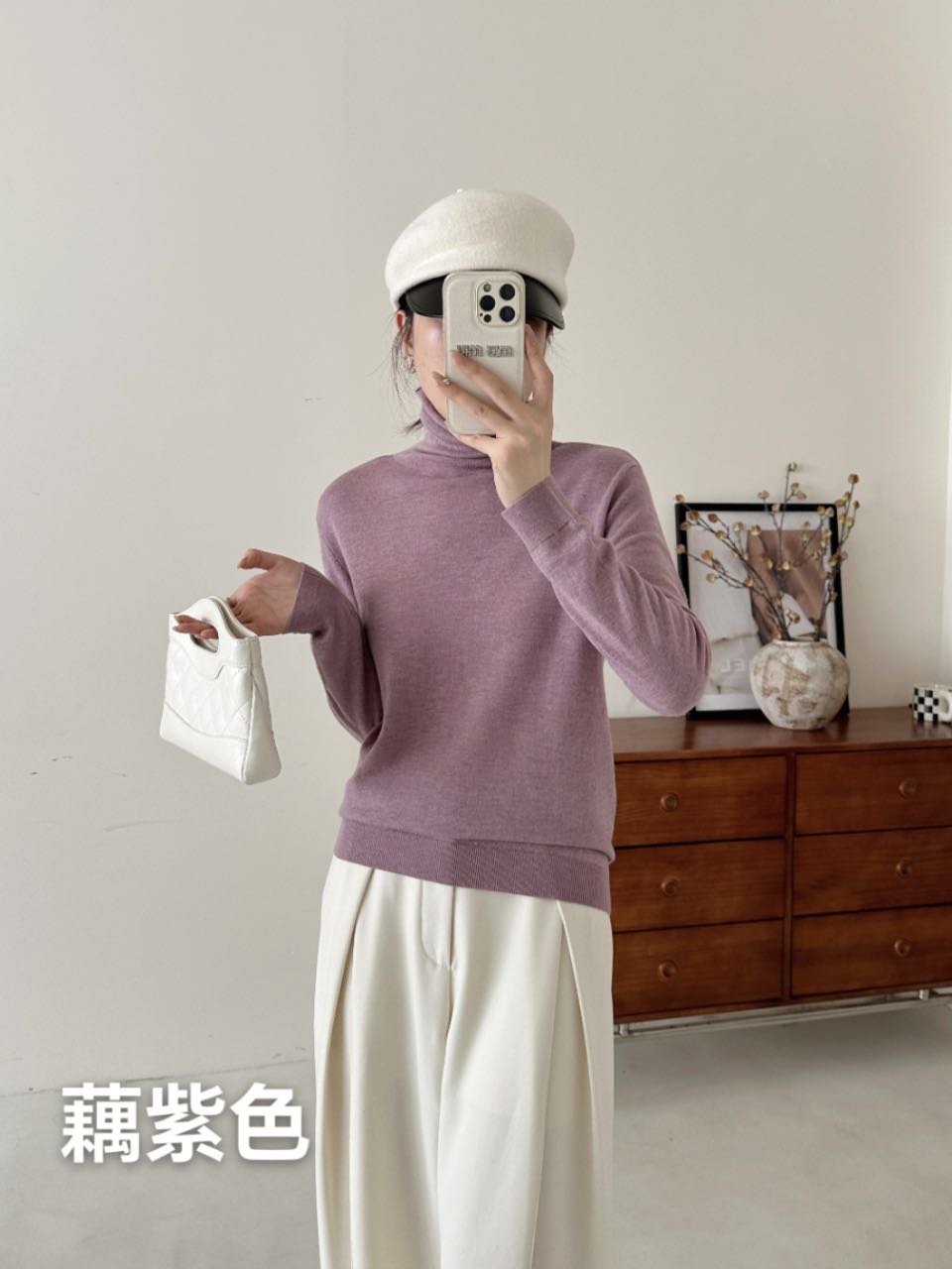 100%超细精纺美丽诺羊毛 堆堆领平针25秋冬新款长袖