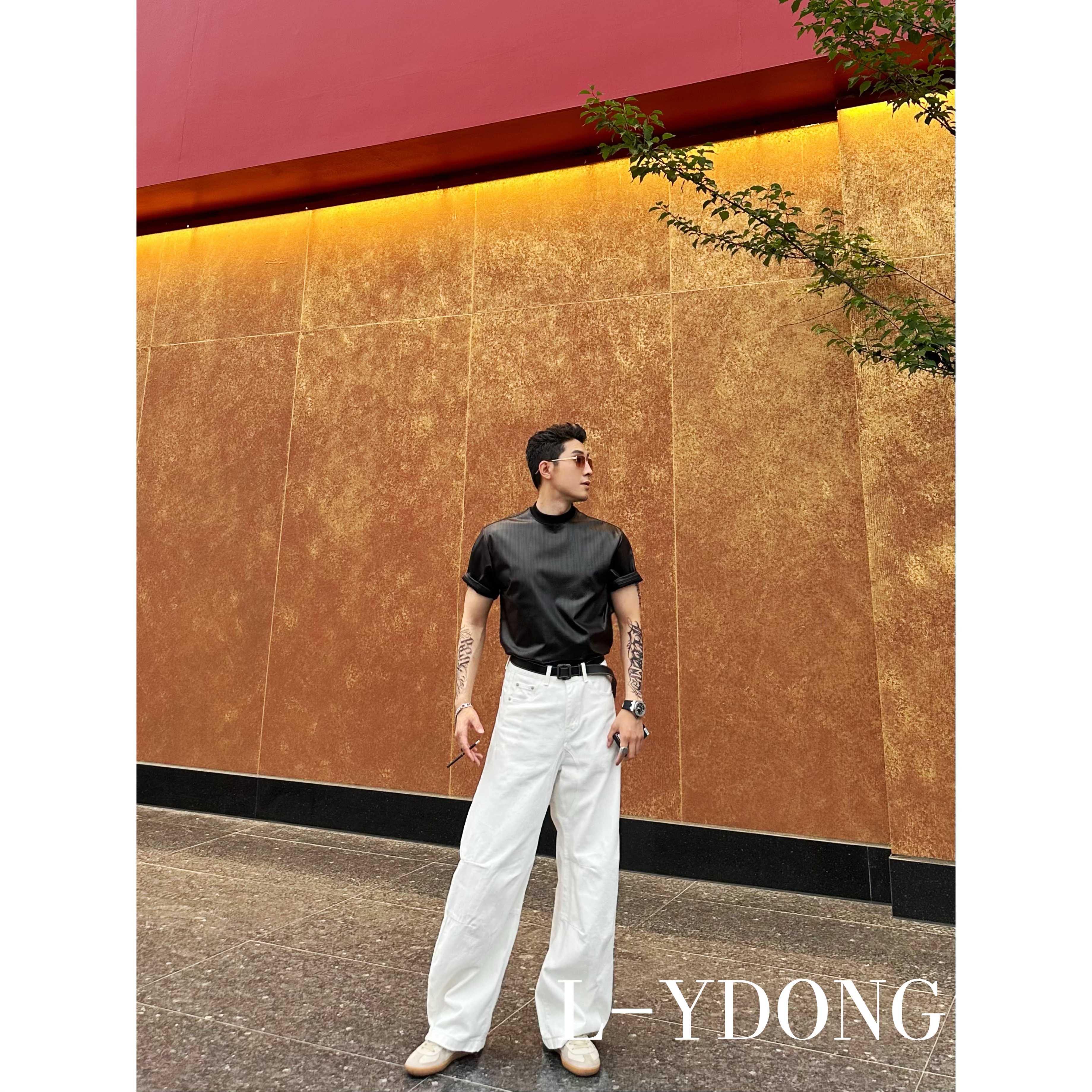 L-YDONG【纹理涂层】痞帅夏季简约时尚圆领休闲百搭圆领宽松T恤F103