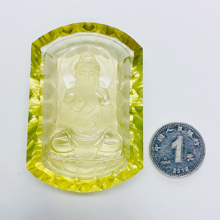 天然千禧切割黄水晶生肖狗猪本命佛阿弥陀佛吊坠