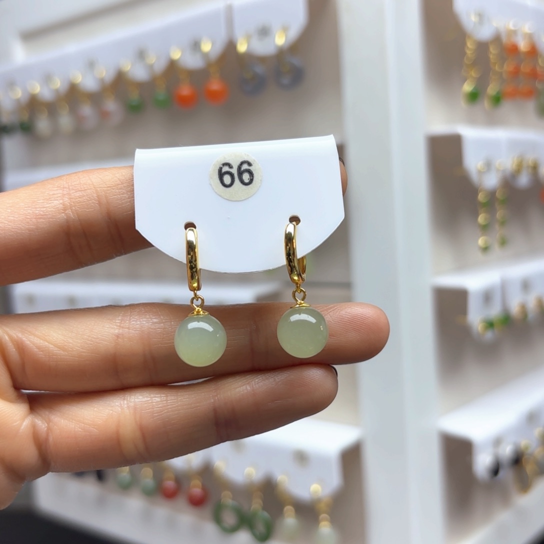 和田玉耳饰银S925镶嵌2