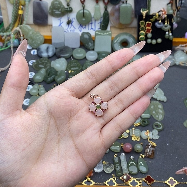 和田玉银S925镶嵌吊坠(不含链)