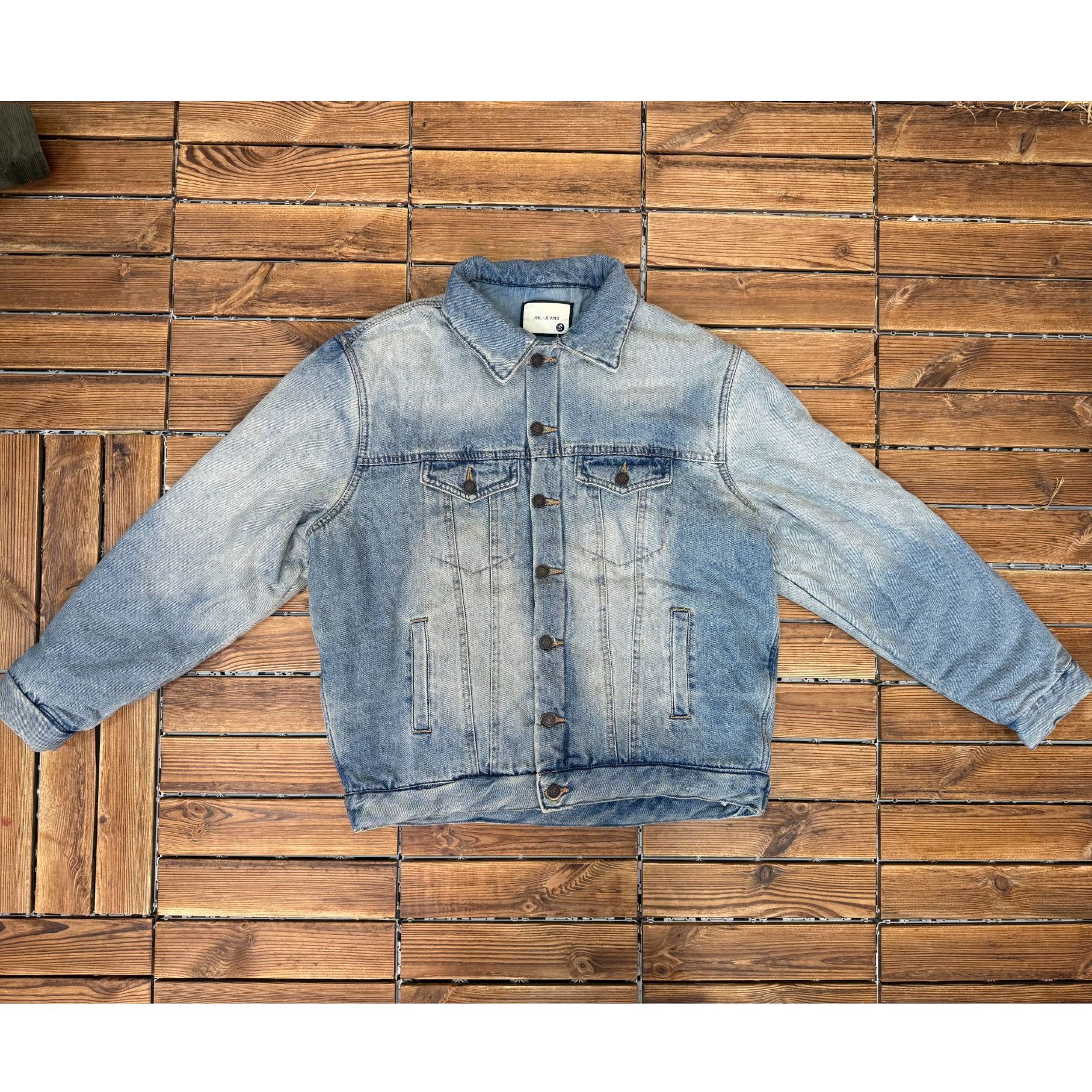 美式复古褶皱经典水洗做旧牛仔夹克外套高街短宽上衣