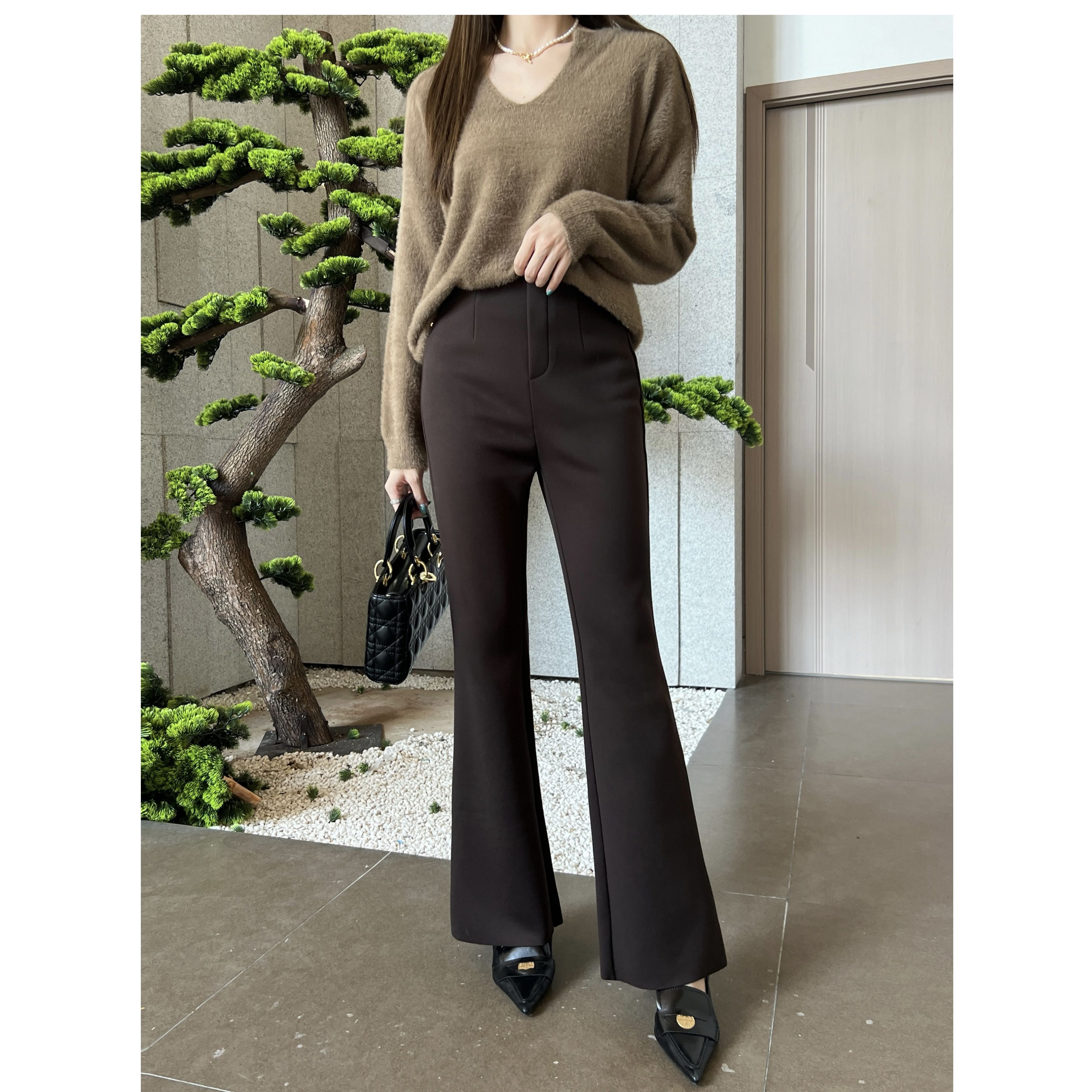 KIKI严选：57892-YER家欧货南油原创设计简约修身显瘦喇叭裤