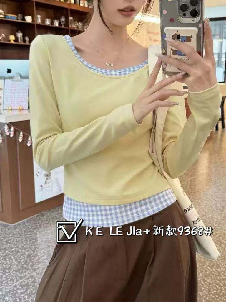 春款打底拼接显瘦显白T恤