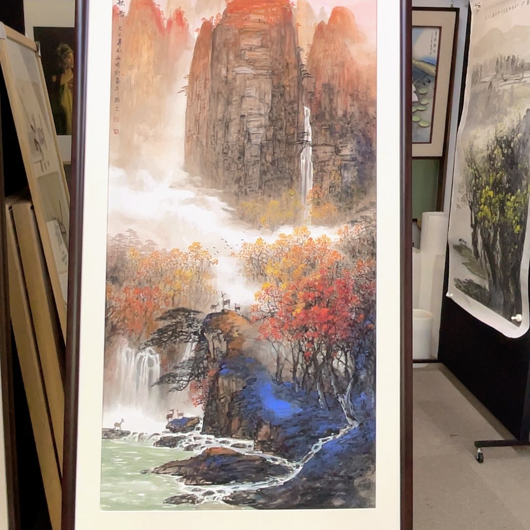 日***眀国画手绘国画山水，带框