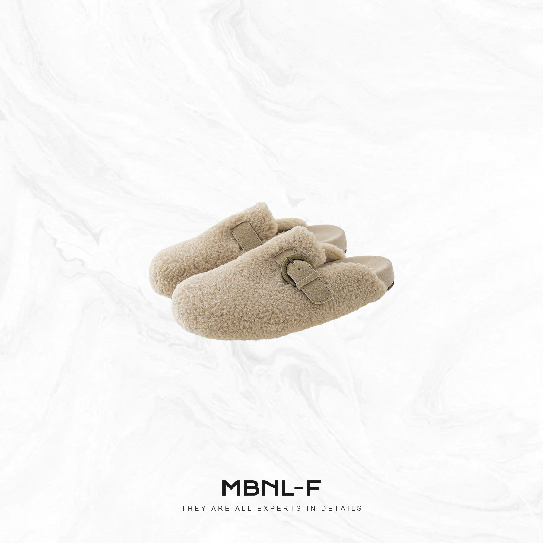 MBNL-F“夏尔巴毛绒” 木屐式金属搭扣皮带装饰毛拖 XM-XXZ7815