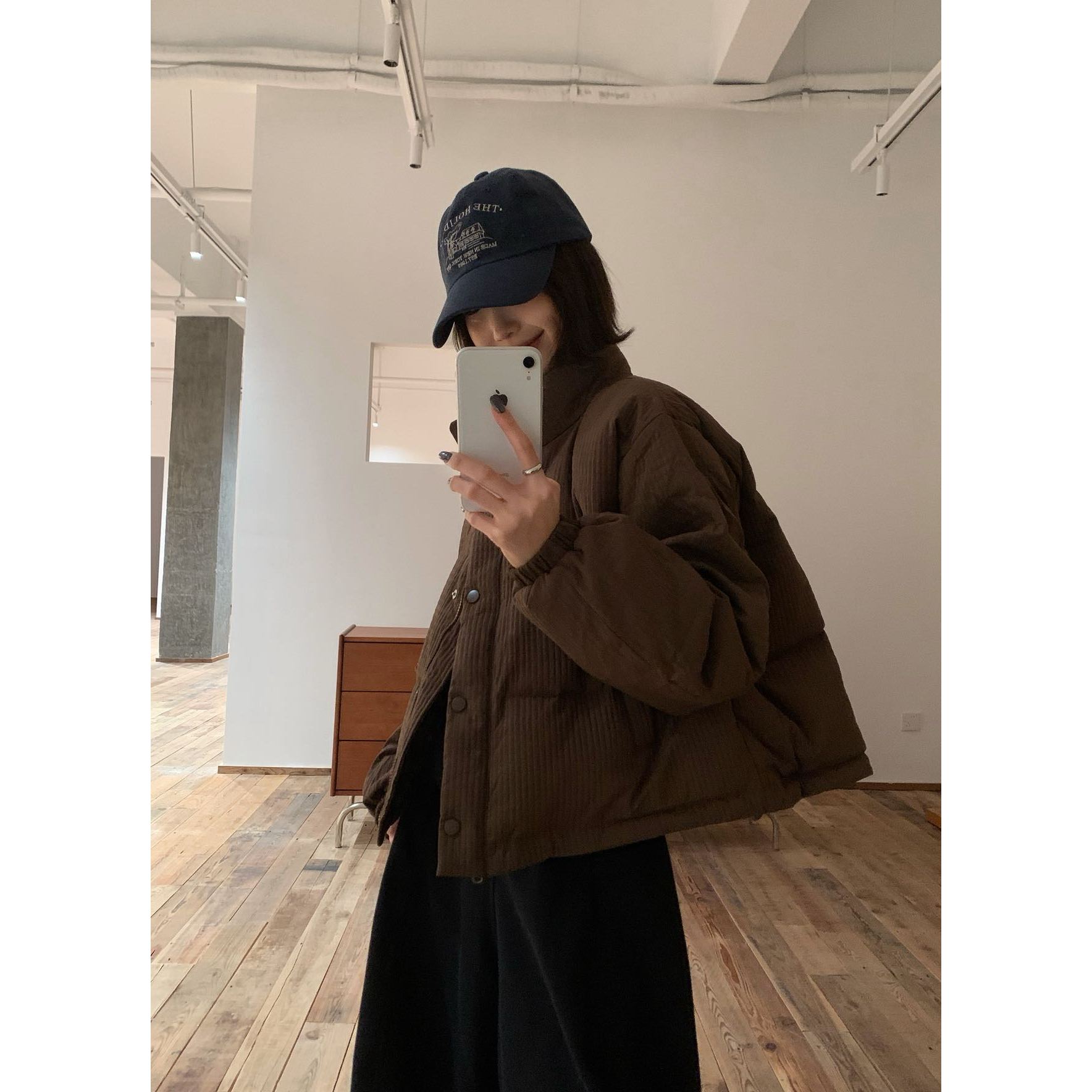 Y1380#格子短款两面穿羽绒服宽松立领拉链款90白鸭绒羽绒服（189g）