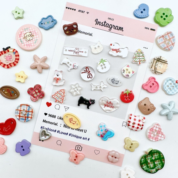 韩系奶油色纽扣混装ins风手账本装饰DIY多巴胺配件扣子发夹项链