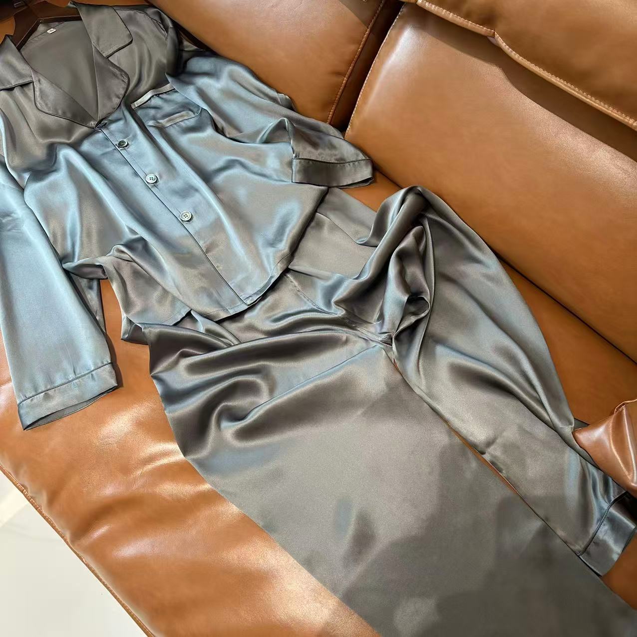 【桑蚕丝源头工厂】100%桑蚕丝重磅长袖长裤男款睡衣 08B9903-3