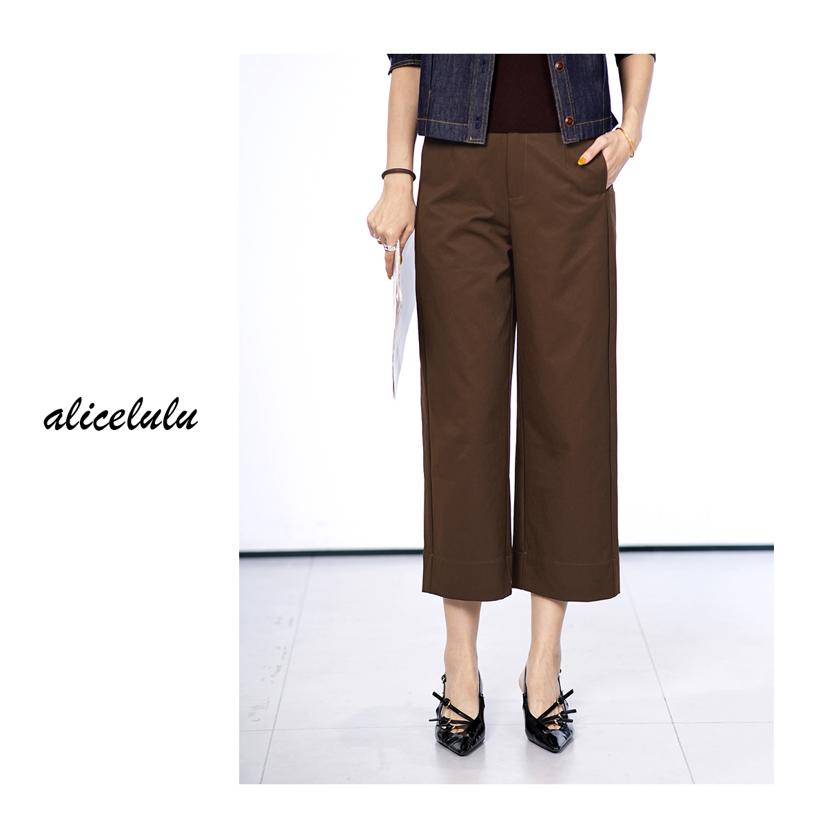 1alicelulu 复古时髦百搭松弛感休闲裤宽松纯色裤子S622735U