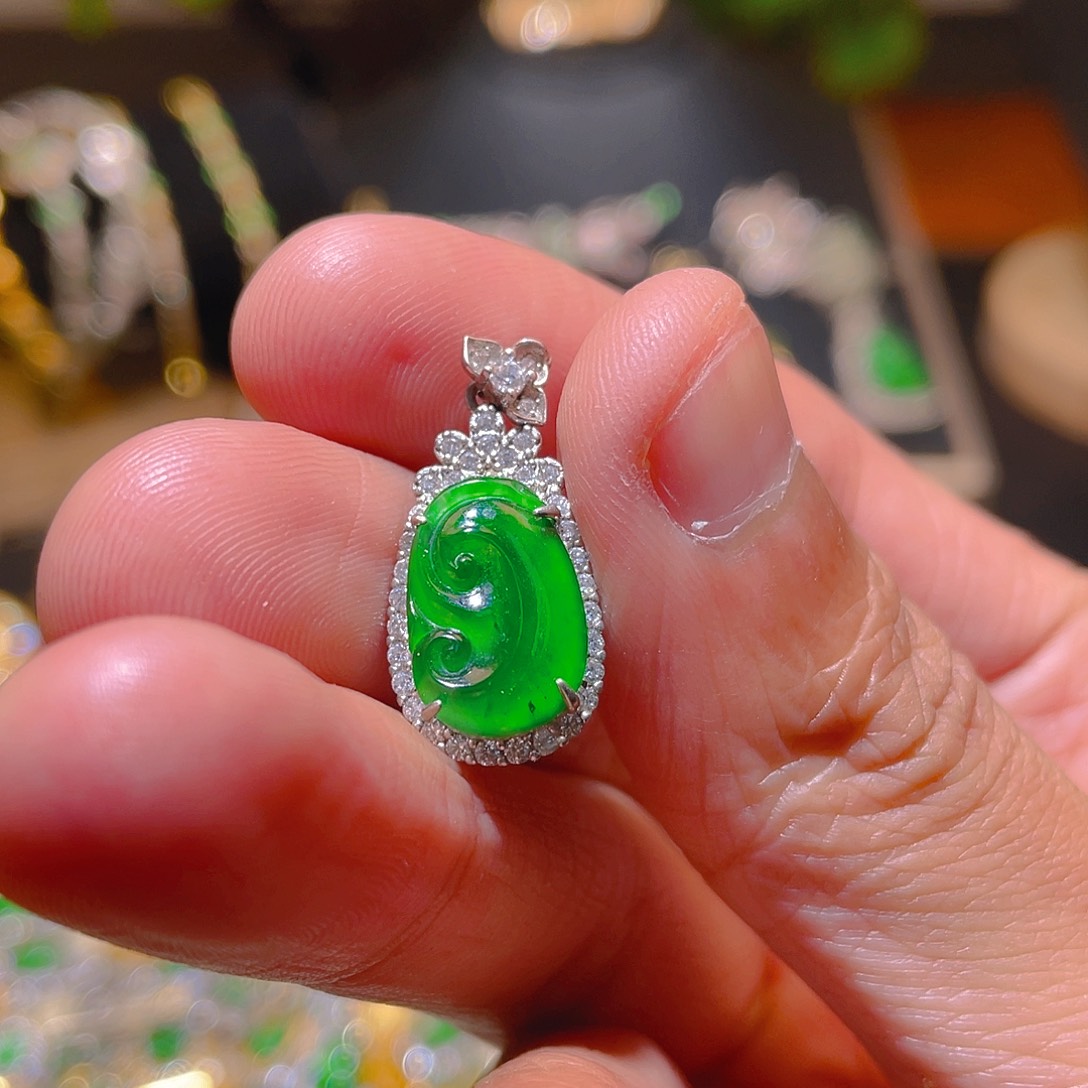 翡翠吊坠(不含链)银S925镶嵌