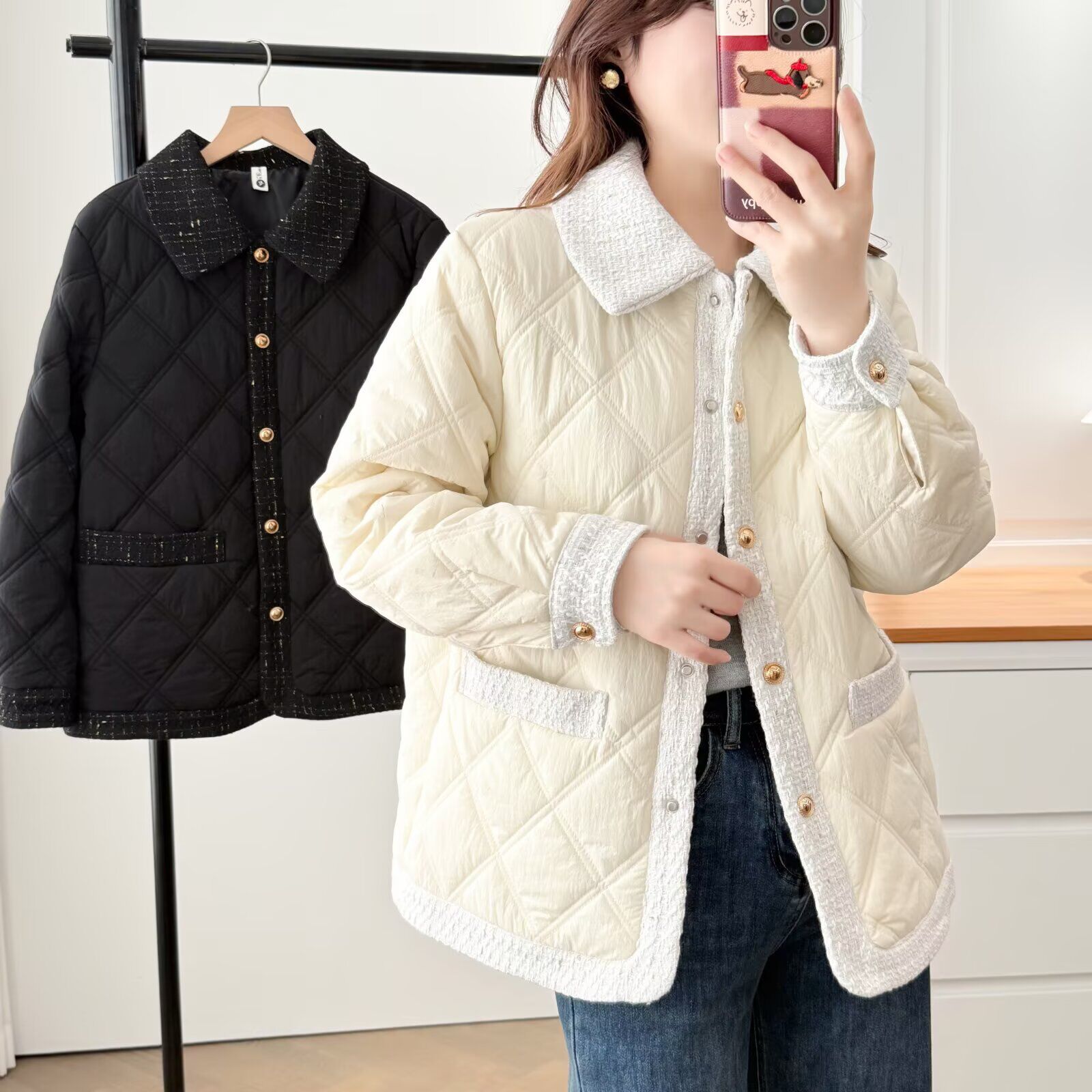 大码外套女2025秋冬新款胖MM时尚百搭气质显瘦小香风保暖轻薄棉衣