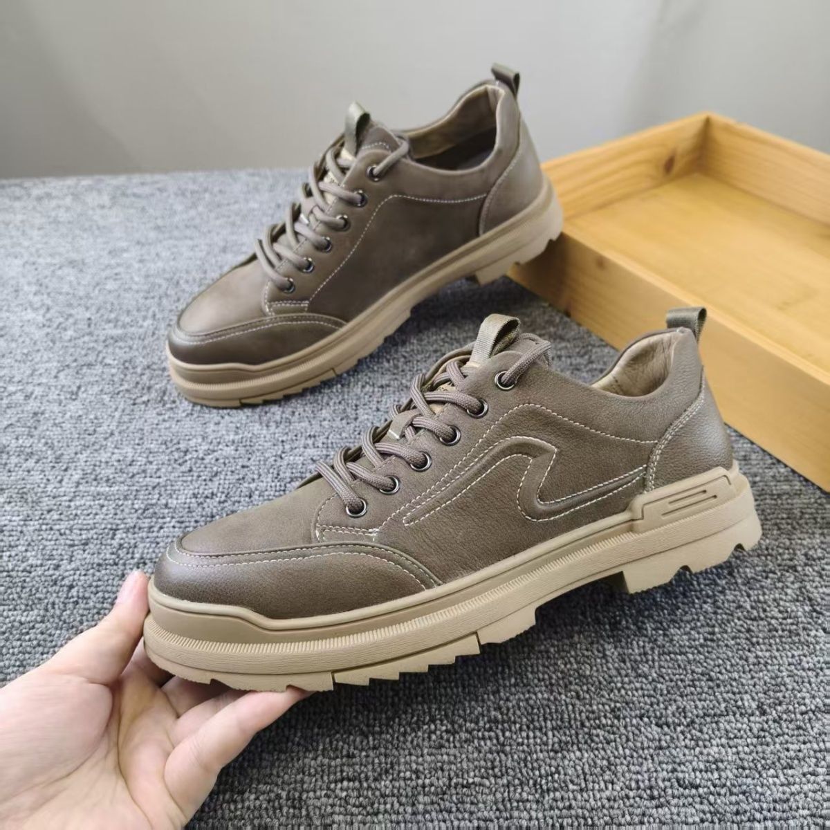 头层牛皮!柔软橡胶底!品牌剪标男鞋男春秋系带真皮工装运动休闲鞋