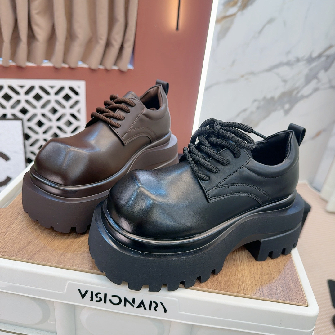 潮酷丑萌大头小个子增高松糕厚底乐福鞋女款系带炸街单鞋2670-3