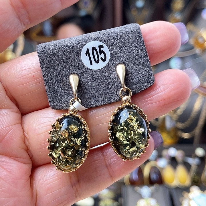 琥珀耳饰银S925镶嵌耳环