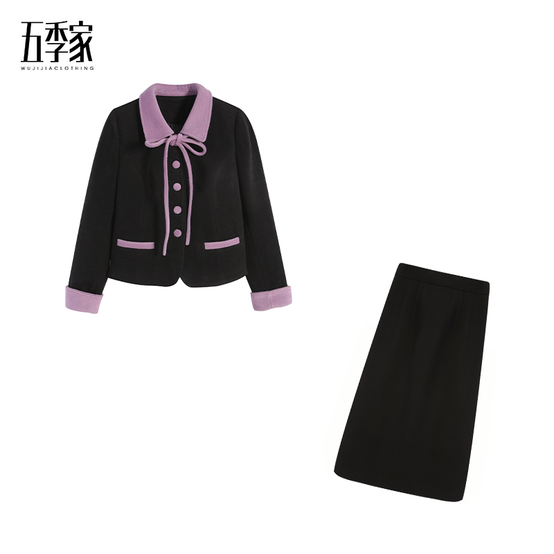 【五季家大码】冬季黑色羽绒上衣+黑色长半裙两件套ZL113932