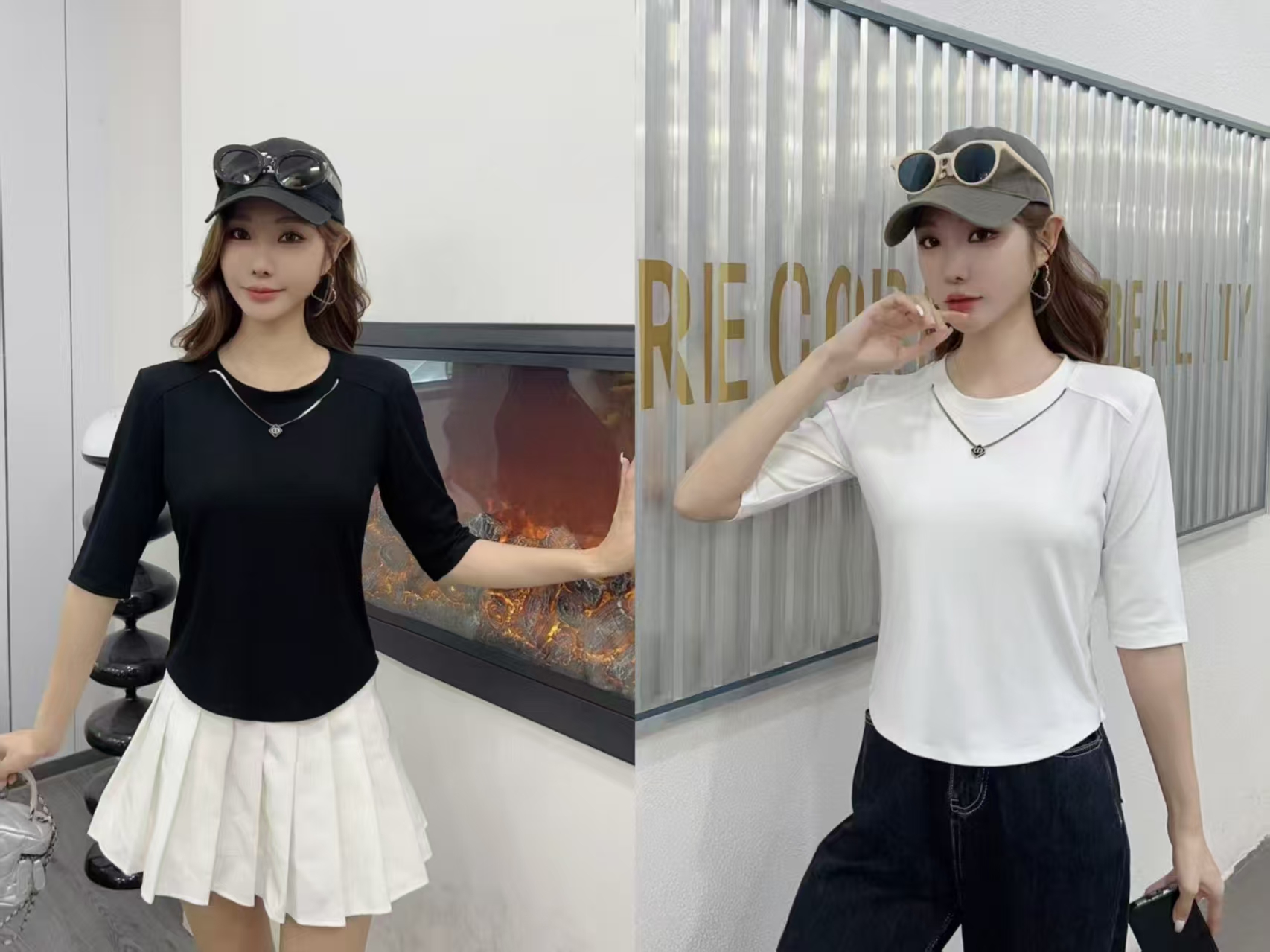 884新款韩版时尚百搭显瘦圆领短袖T恤女