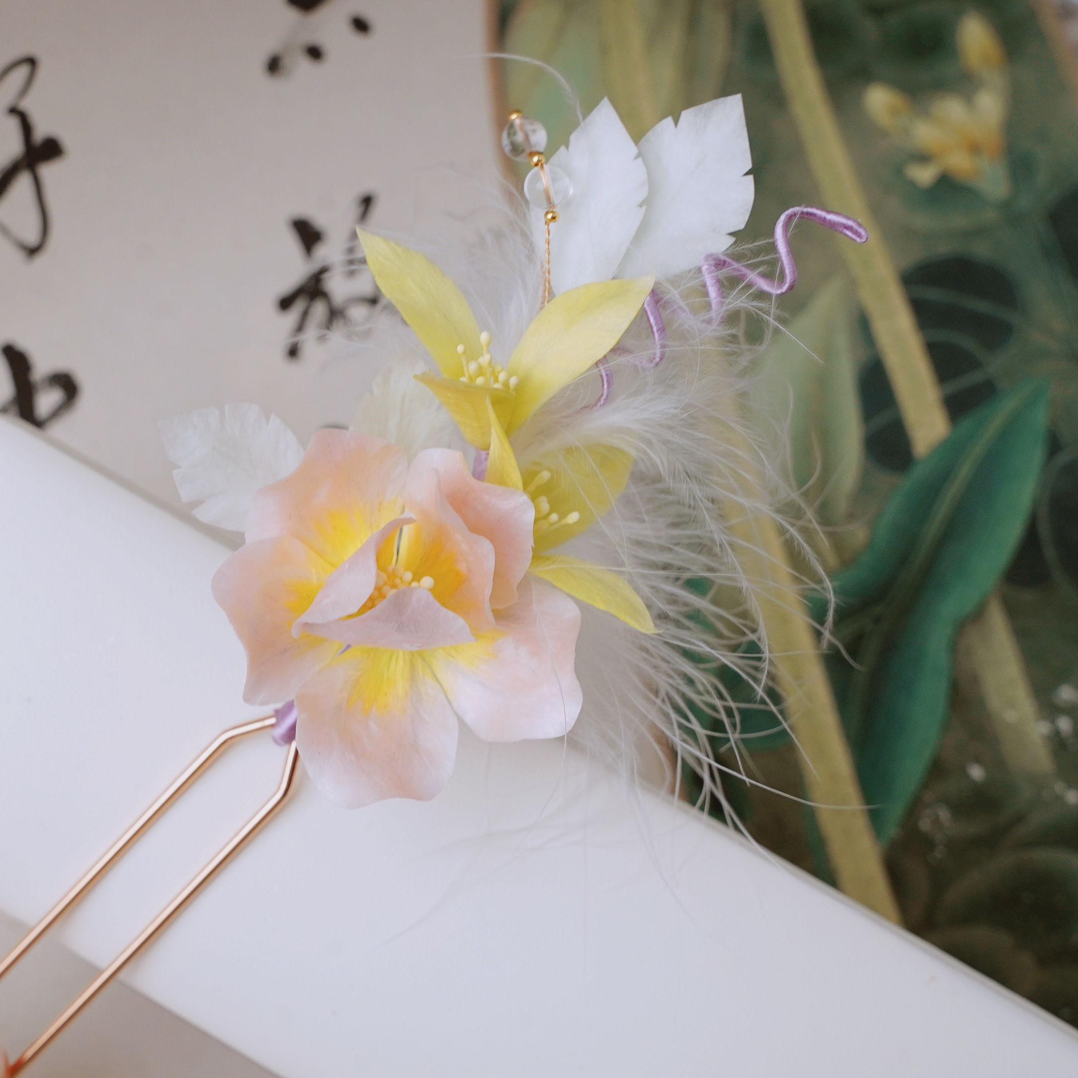 锦簪阁《归去来》非遗绒花羽毛手工古风发饰非遗传承