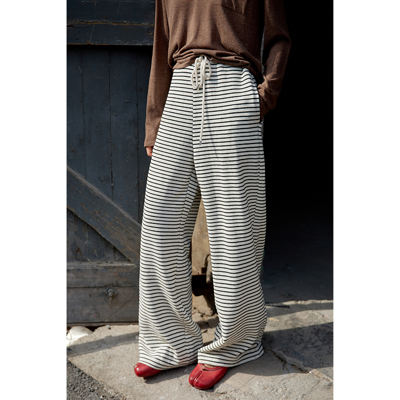 HERLAND她地 【毛巾裤】宽松休闲直筒裤女夏时尚高级感开口笑长裤