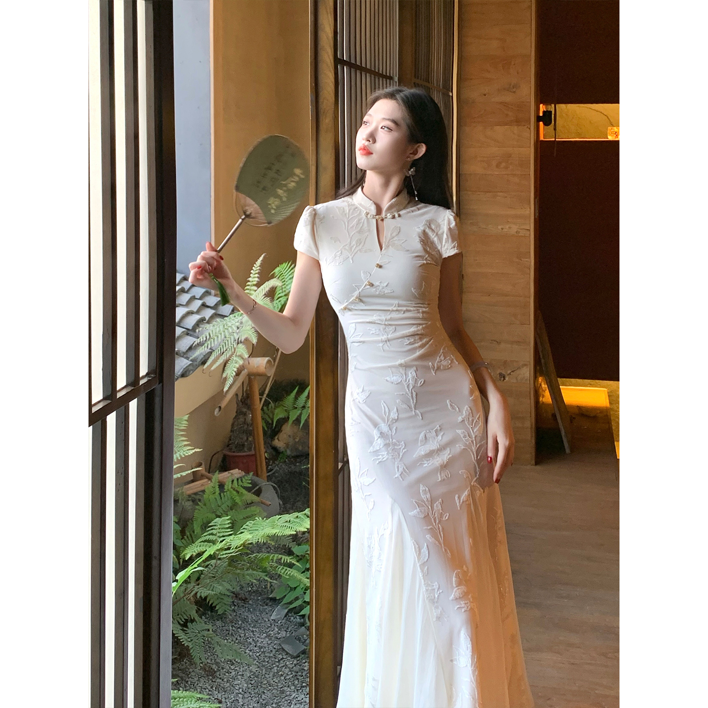 凌茜恣禾【纱羽绣】国风新中式欧根纱拼接植绒连衣裙旗袍裙唐装裙子