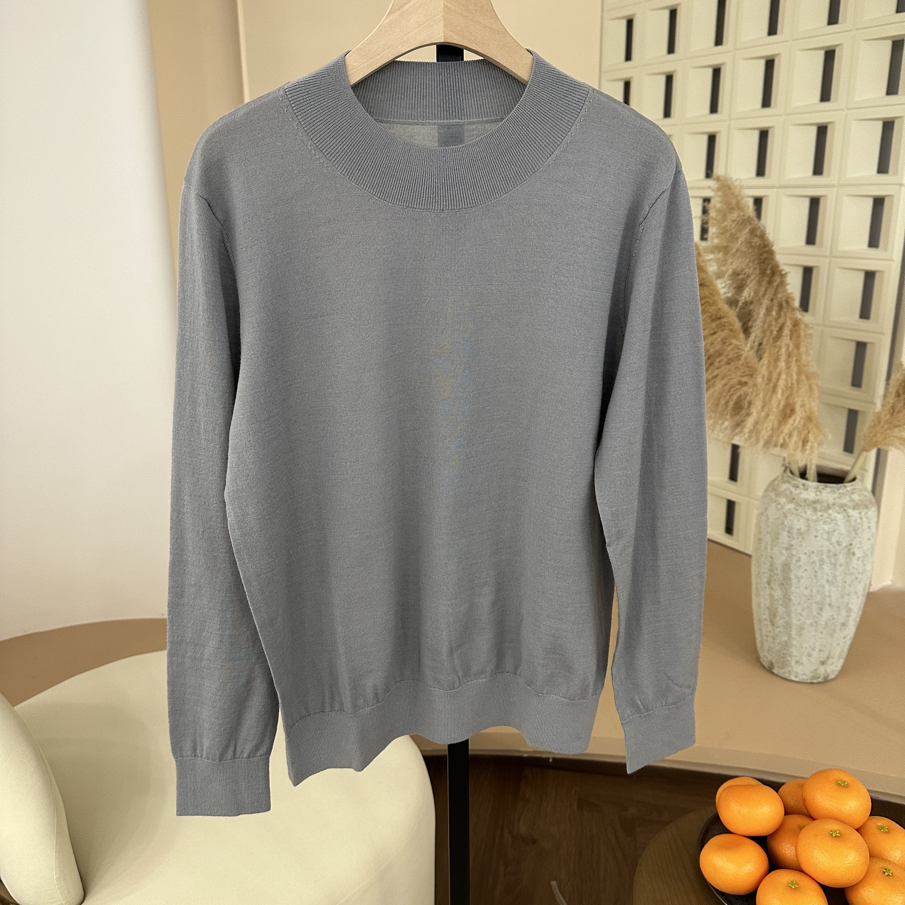 超细精纺扬子纱100纯羊毛女半高领长袖针织打底衫套头毛衣