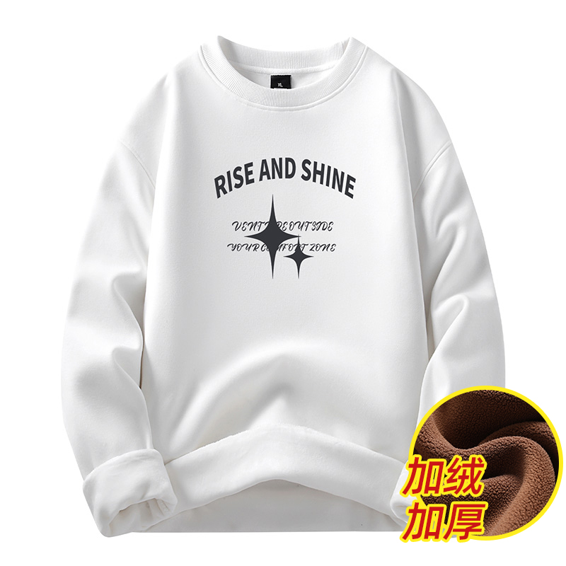 2025秋冬卫衣男加绒厚款圆领宽松保暖上衣青少年百搭休闲潮流外套