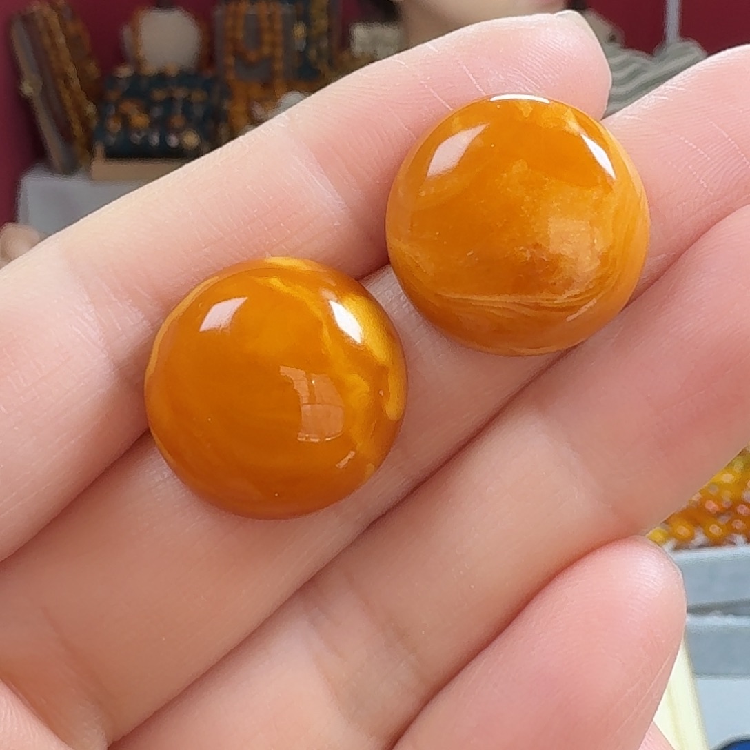蜜蜡银S925镶嵌耳饰耳钉