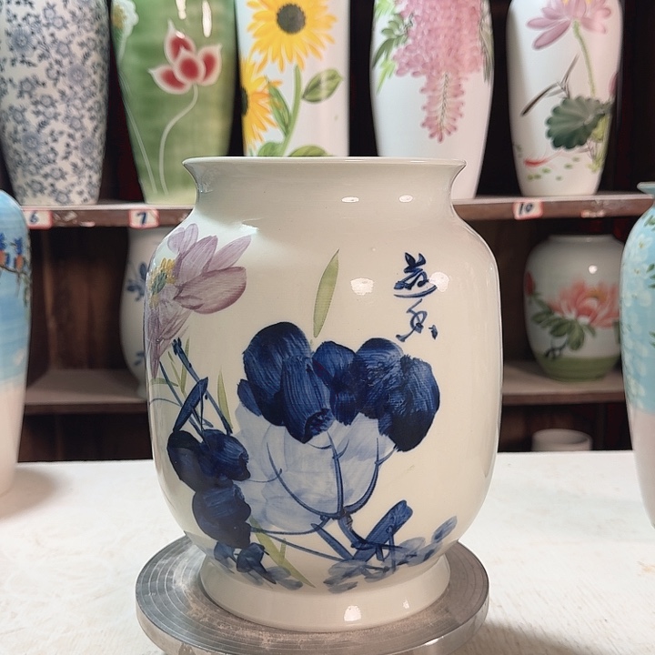 陶冬瓜高27青花荷花陶瓷