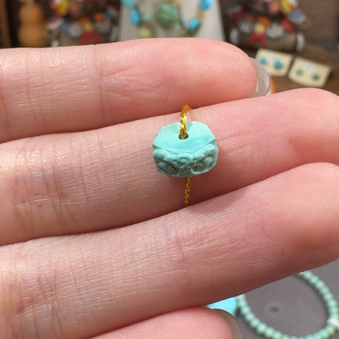 绿松石未镶嵌珠宝半成品醒狮隔珠8.5mm