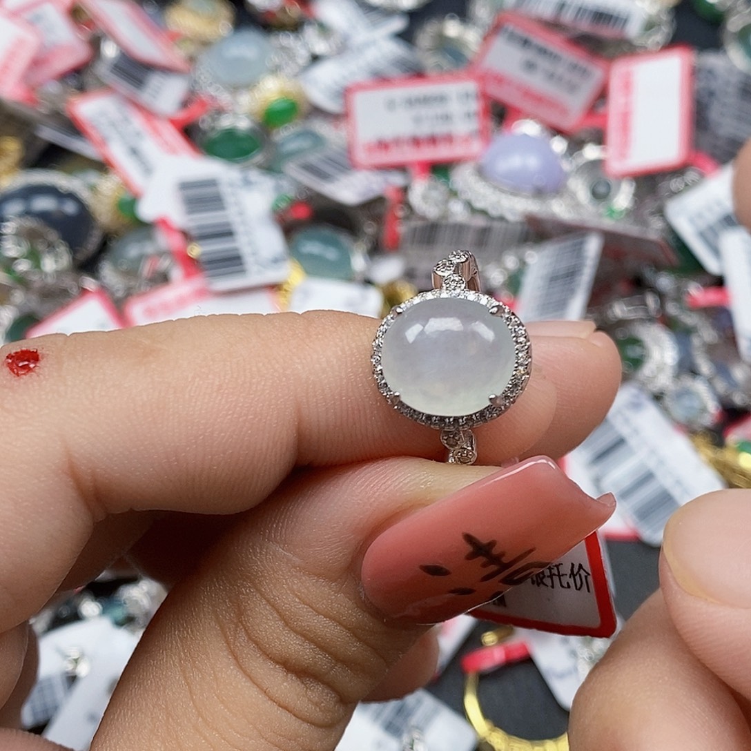 翡翠银S925镶嵌戒指天然A货缅甸翡翠