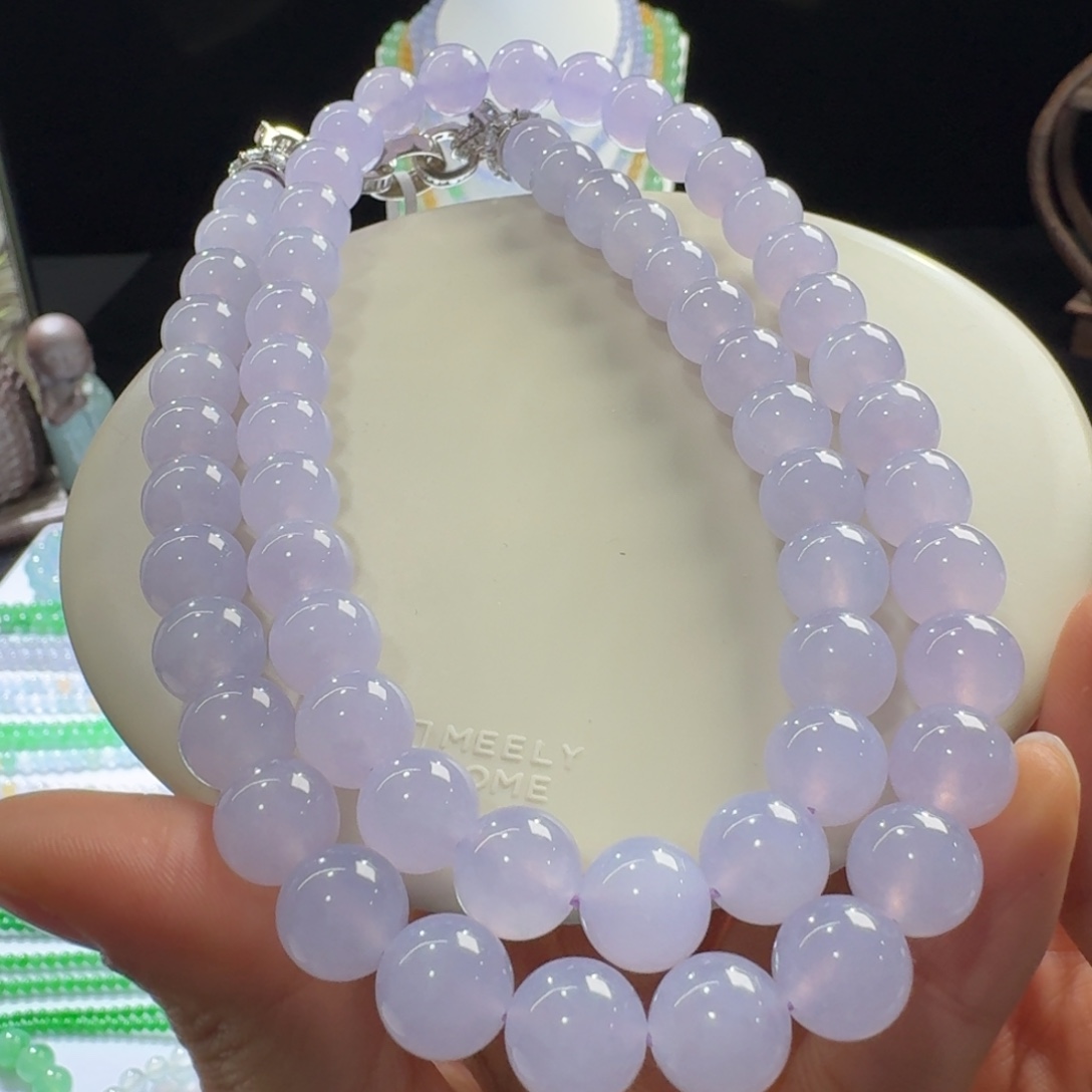 翡翠未镶嵌手链行家货！冰红春紫长串10mm