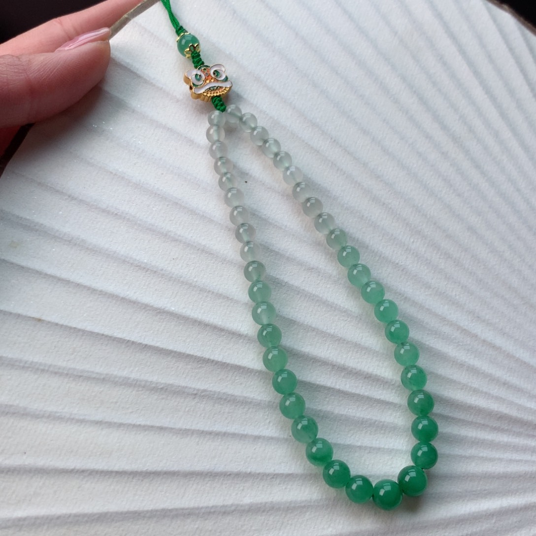 石英质玉冰飘花精品手机链银S925镀金镶嵌