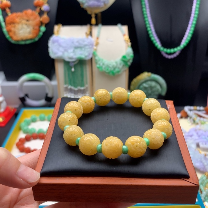 翡翠手链未镶嵌黄翡手串