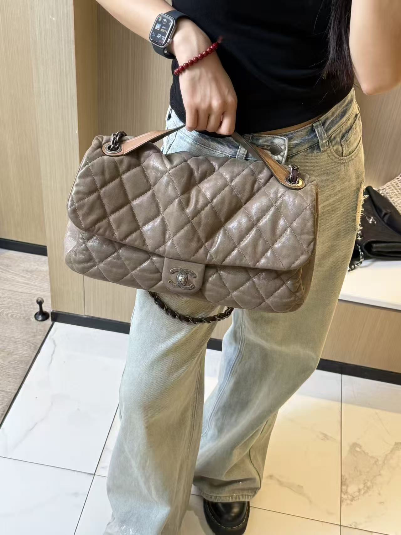 95新 Chanel/香奈儿 灰色银扣孟买机场包30cm  16588973