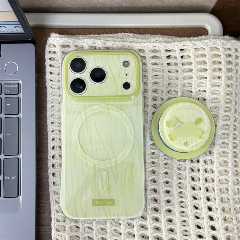 ins磁吸款简约绿底木纹小马适用16promax手机壳iPhone17苹果15/14